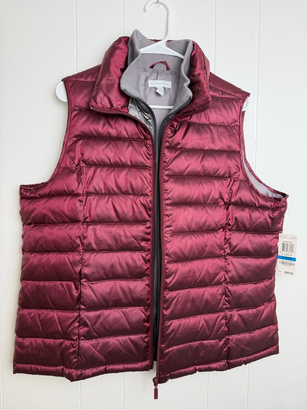 Charter Club Women's Quilted Puffer Vest in Burgundy xl